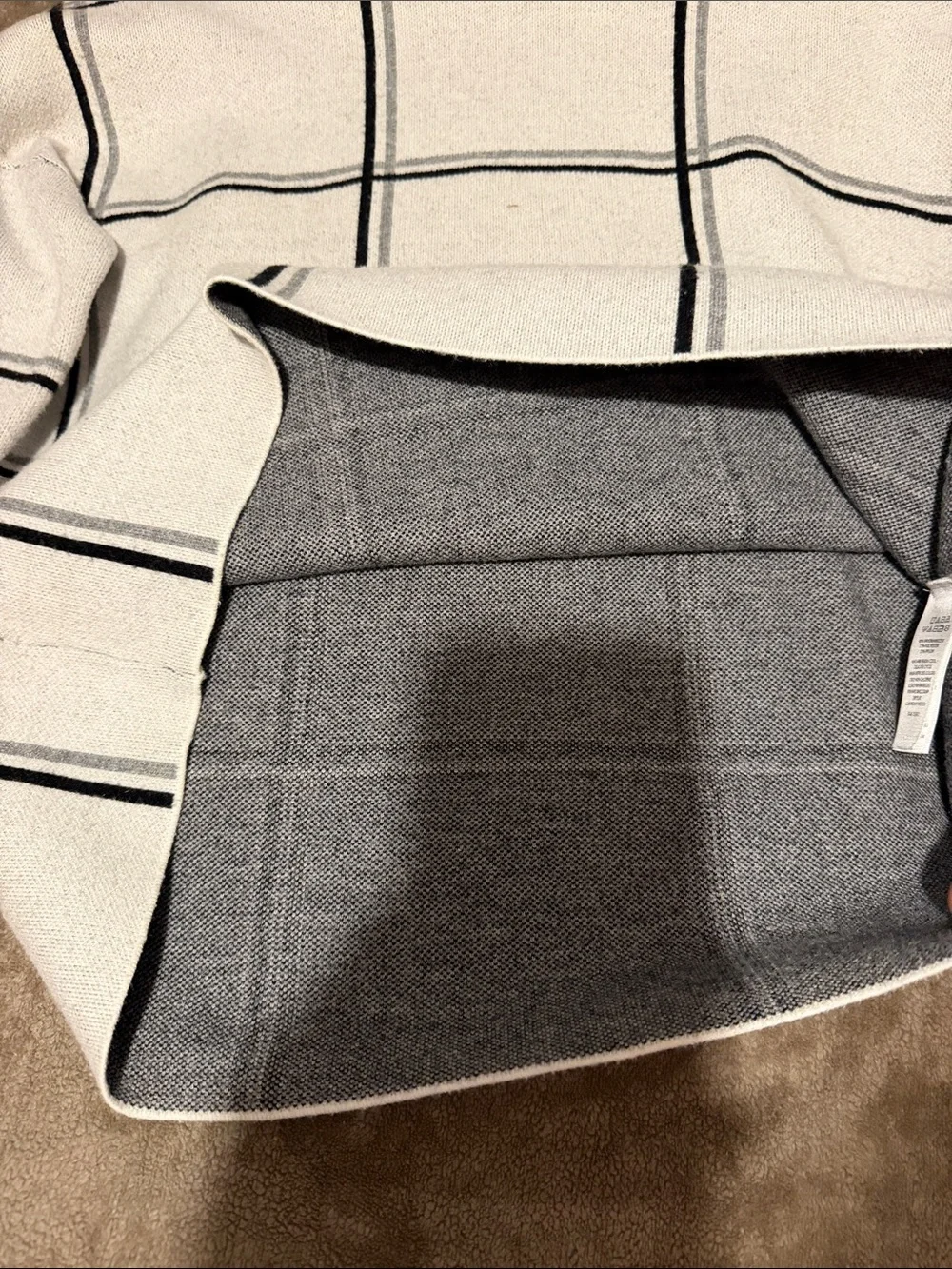 Tahari Cream Crewneck Sweater with Black Windowpane